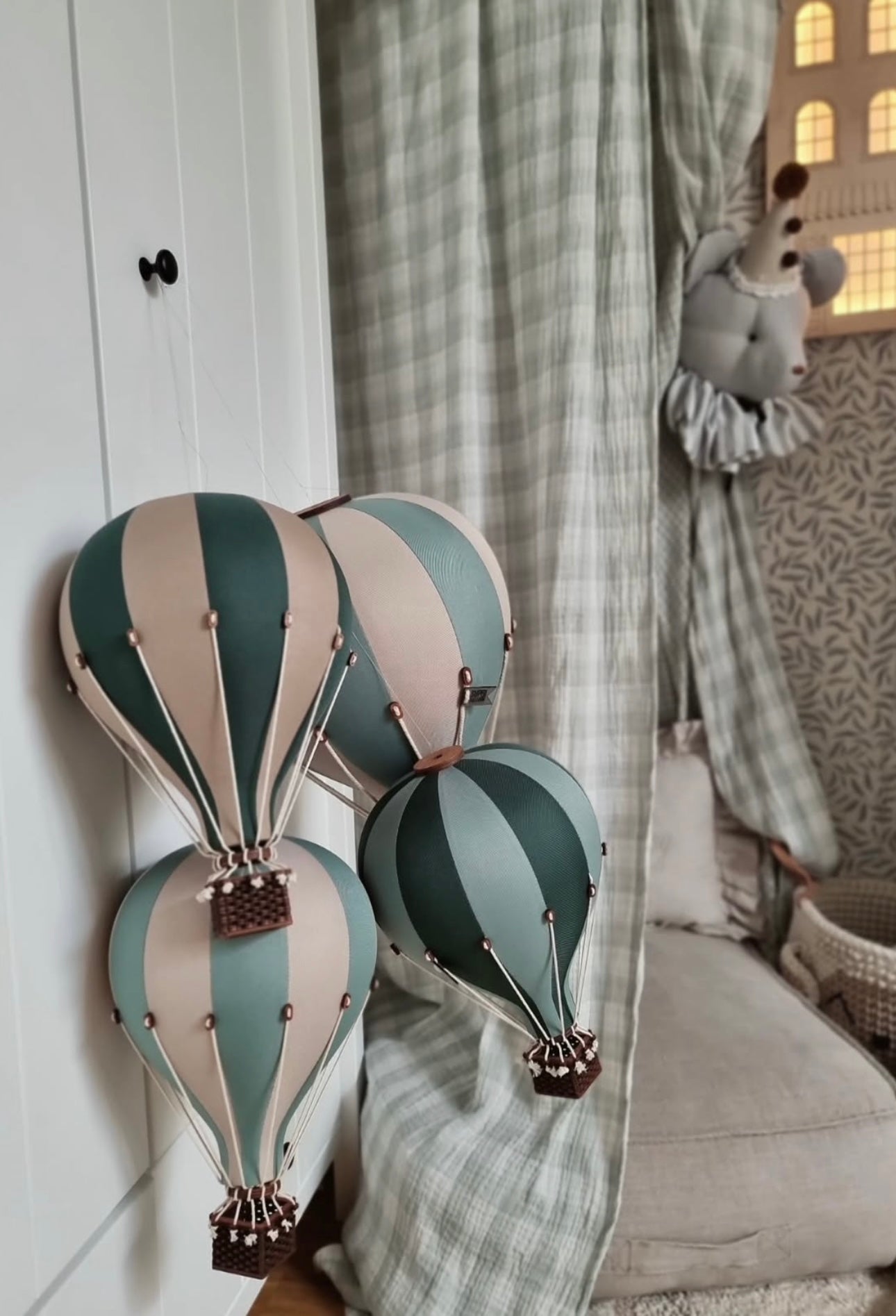 Hot Air Balloon Decorations for Baby Shower, Birthday, Gender Reveal & Baby Nursery Decor | Pastel Green/Beige
